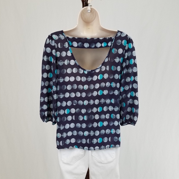 Anthropologie Moonphase silk blouse cutout blue S - Picture 2 of 8